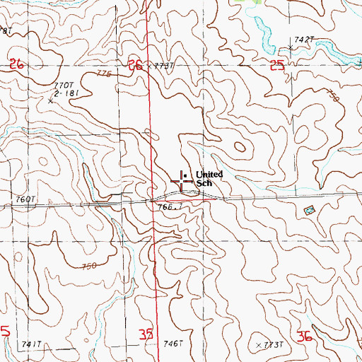Topographic Map of United School, SD