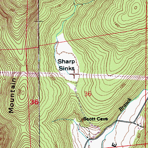 Topographic Map of Sharp Sinks, AL