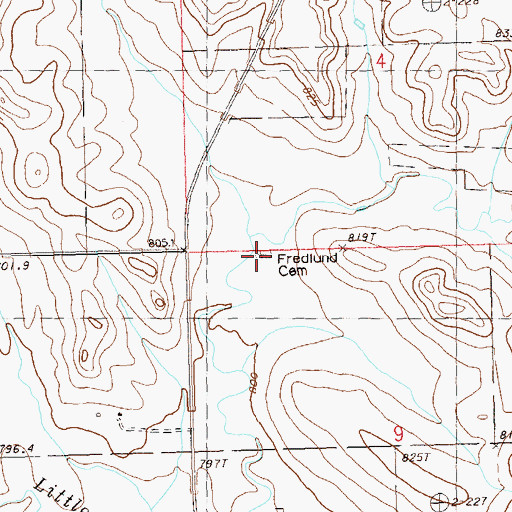 Topographic Map of Fredlund Cemetery, SD