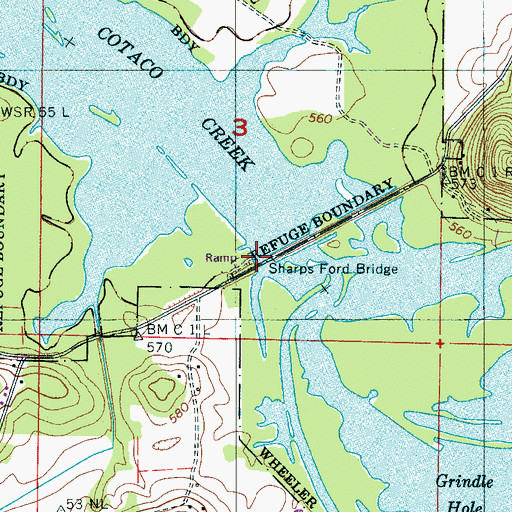 Topographic Map of Sharps Ford Bridge, AL