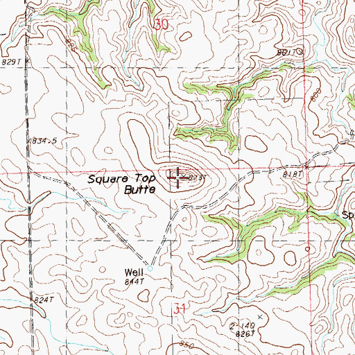 Topographic Map of Square Top Butte, SD