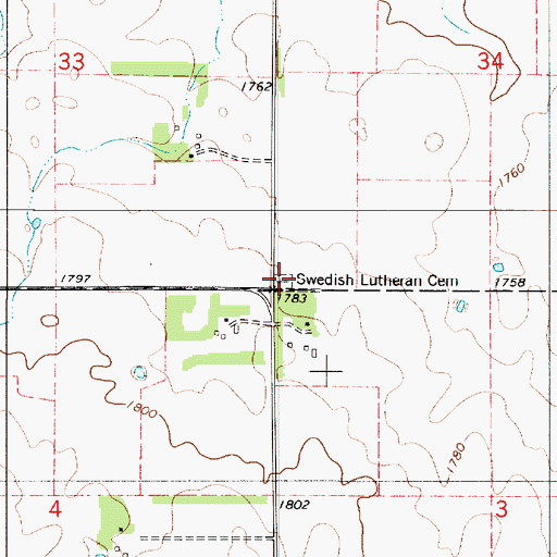 Topographic Map of Swedish Lutheran Cemetery, SD