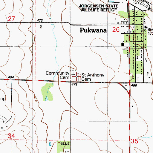Topographic Map of Saint Anthony Cemetery, SD