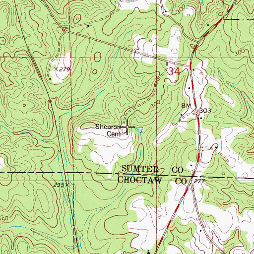 Topographic Map of Shearon Cemetery, AL
