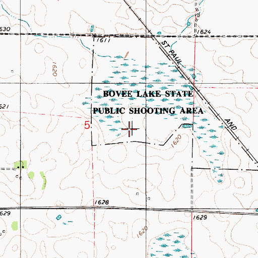 Topographic Map of Bovee Lake State Public Shooting Area, SD