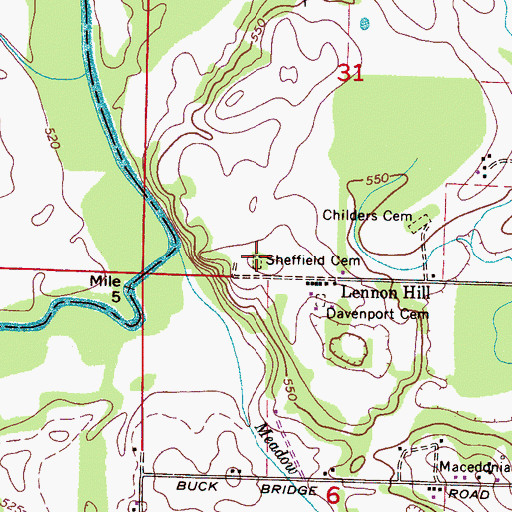 Topographic Map of Sheffield Cemetery, AL