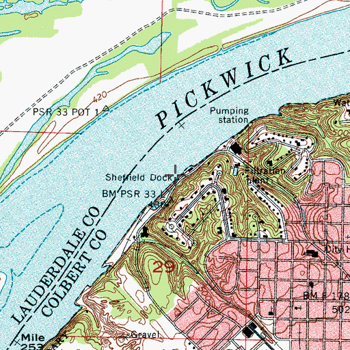Topographic Map of Sheffield Dock, AL