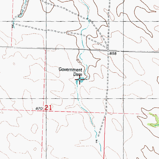 Topographic Map of Government Dam, SD