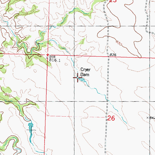 Topographic Map of Cryer Dam, SD