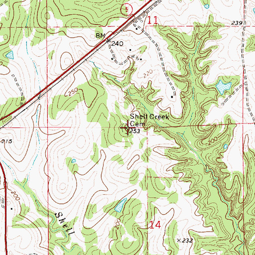Topographic Map of Shell Creek Cemetery, AL