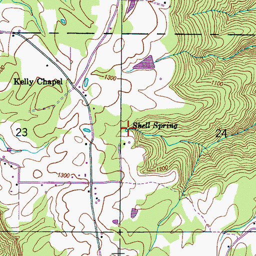 Topographic Map of Shell Spring, AL
