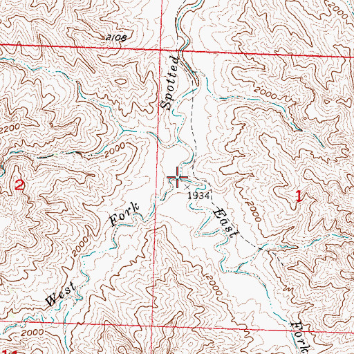 Topographic Map of East Fork Spotted Bear Creek, SD