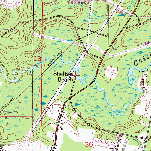 Topographic Map of Shelton Beach, AL