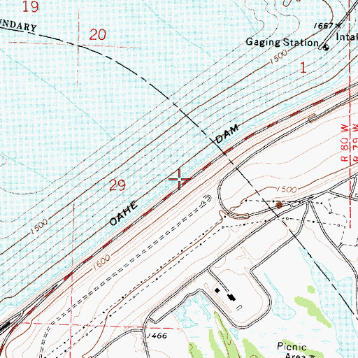 Topographic Map of Lake Oahe, SD