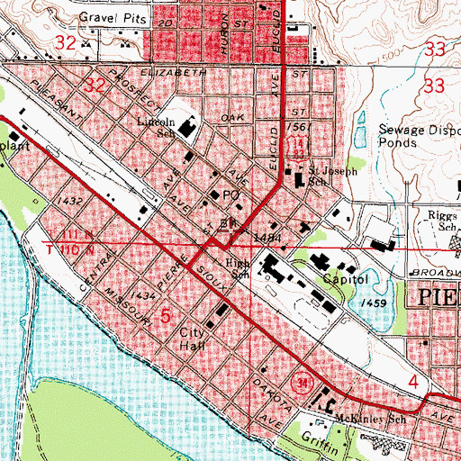 Topographic Map of Pierre, SD