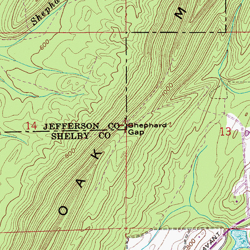 Topographic Map of Shephard Gap, AL