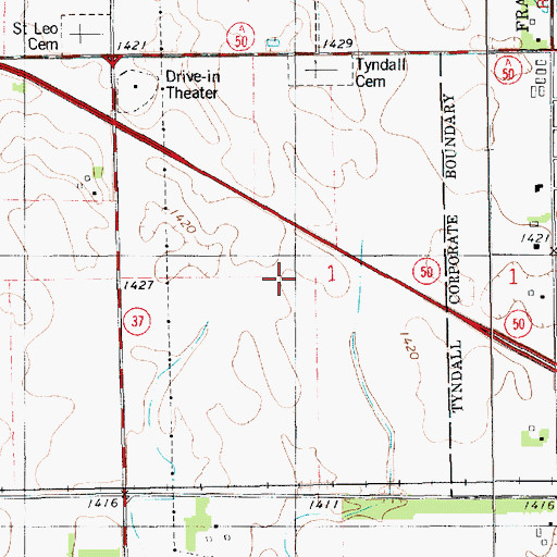 Topographic Map of Bon Homme County, SD