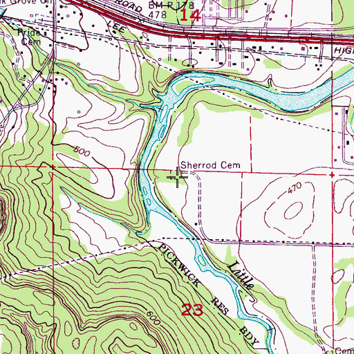 Topographic Map of Sherrod Cemetery, AL