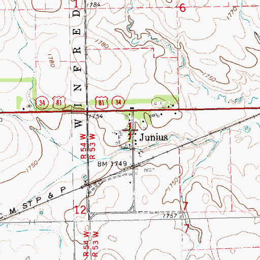 Topographic Map of Junius, SD