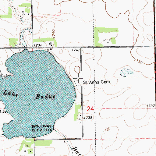 Topographic Map of Badus Post Office (historical), SD