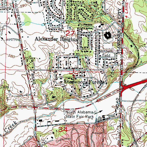 Topographic Map of Sherwood Forest, AL