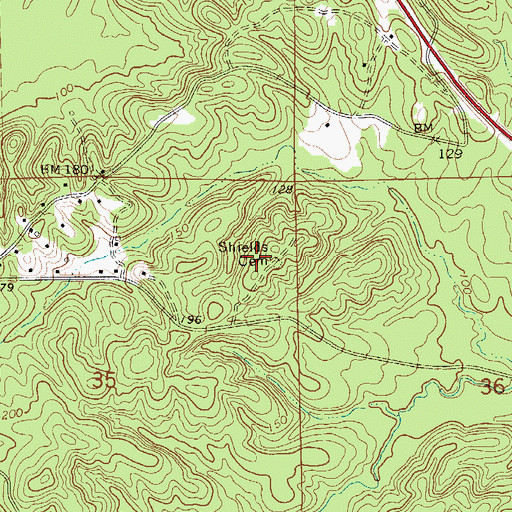 Topographic Map of Shields Cemetery, AL