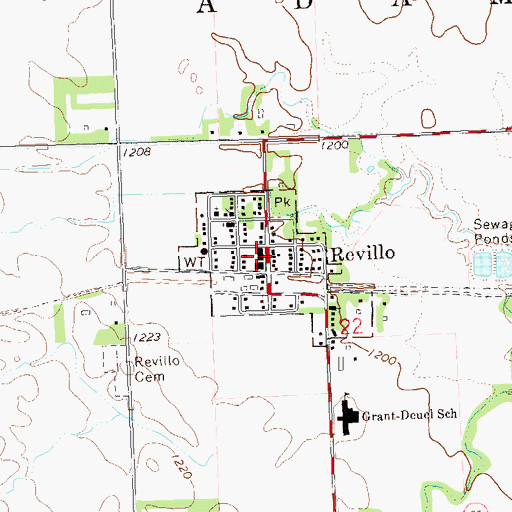 Topographic Map of Revillo Post Office, SD