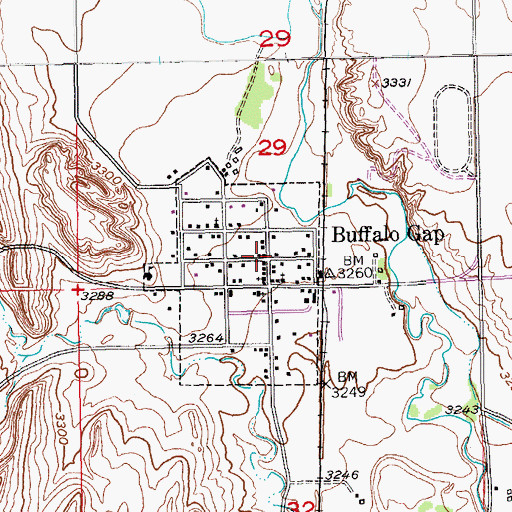 Topographic Map of Buffalo Gap Post Office, SD
