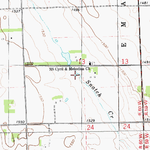 Topographic Map of Vodnany Post Office (historical), SD