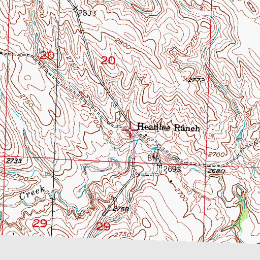 Topographic Map of Headlee Ranch, SD