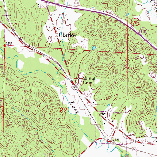 Topographic Map of Shiloh Cemetery, AL