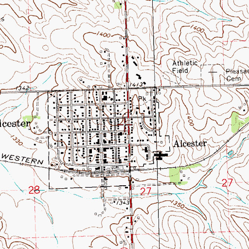 Topographic Map of City of Alcester, SD