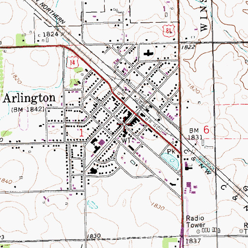 Topographic Map of City of Arlington, SD