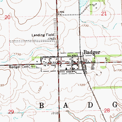 Topographic Map of Town of Badger, SD