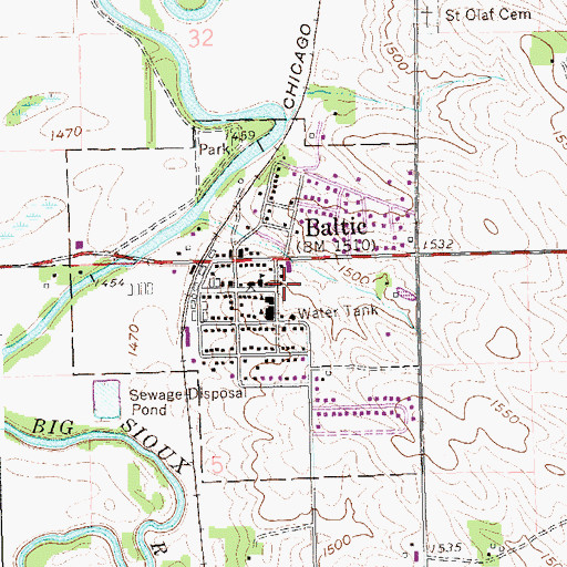 Topographic Map of City of Baltic, SD