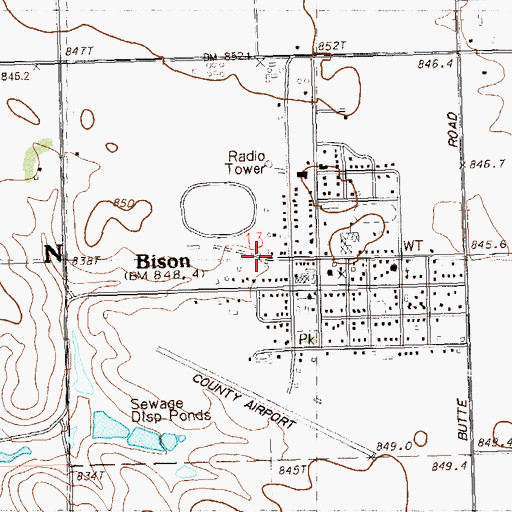 Topographic Map of Town of Bison, SD