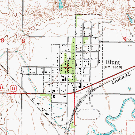 Topographic Map of City of Blunt, SD