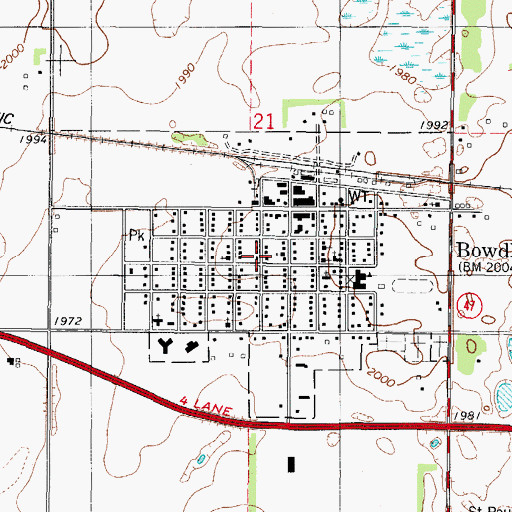 Topographic Map of City of Bowdle, SD