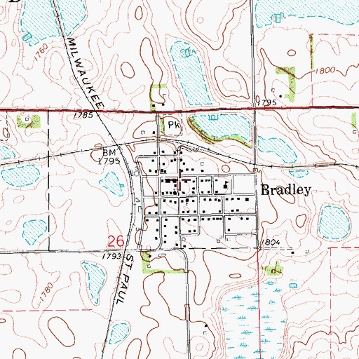 Topographic Map of Town of Bradley, SD
