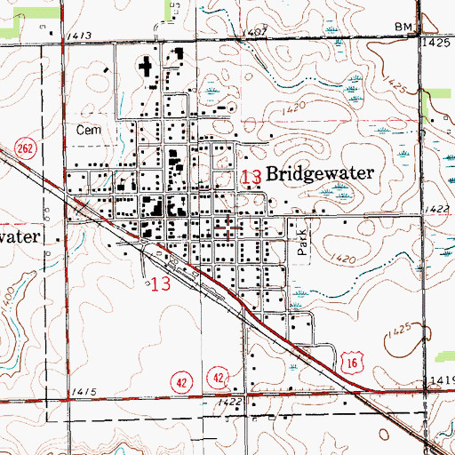 Topographic Map of City of Bridgewater, SD