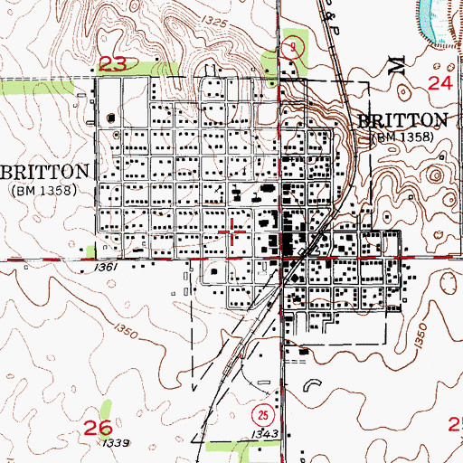 Topographic Map of City of Britton, SD