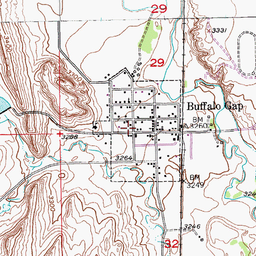 Topographic Map of Town of Buffalo Gap, SD
