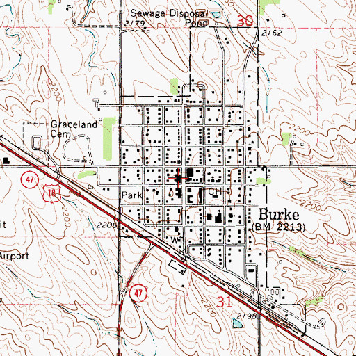 Topographic Map of City of Burke, SD
