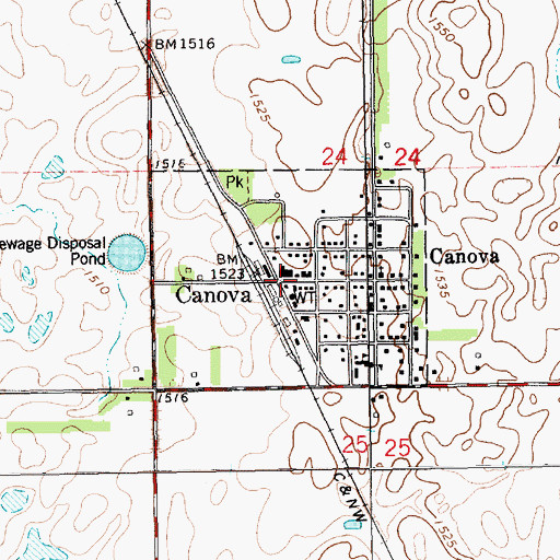 Topographic Map of Town of Canova, SD
