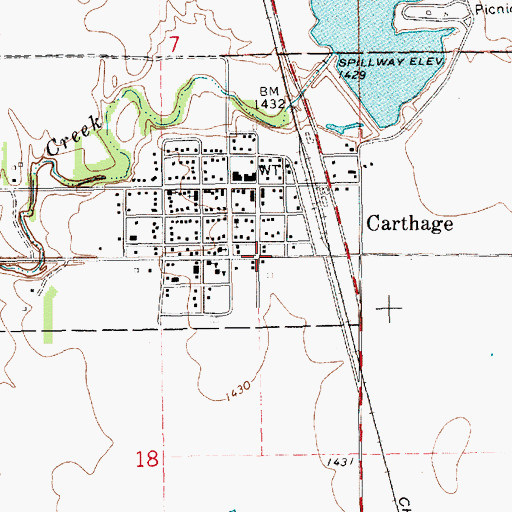 Topographic Map of City of Carthage, SD