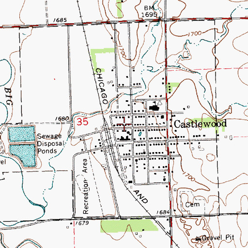 Topographic Map of City of Castlewood, SD