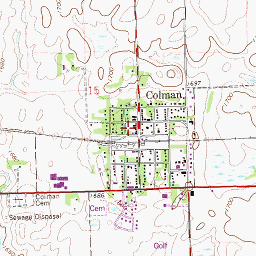 Topographic Map of City of Colman, SD
