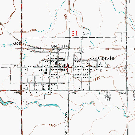 Topographic Map of City of Conde, SD
