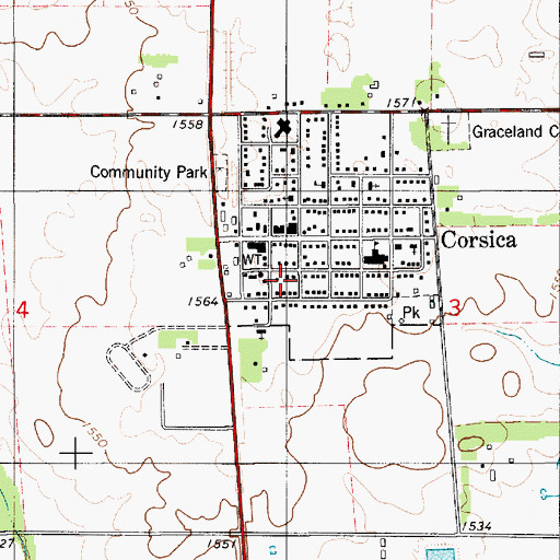 Topographic Map of City of Corsica, SD