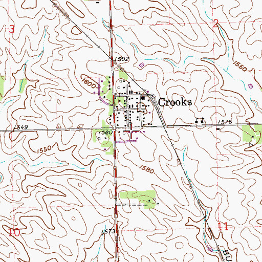 Topographic Map of City of Crooks, SD